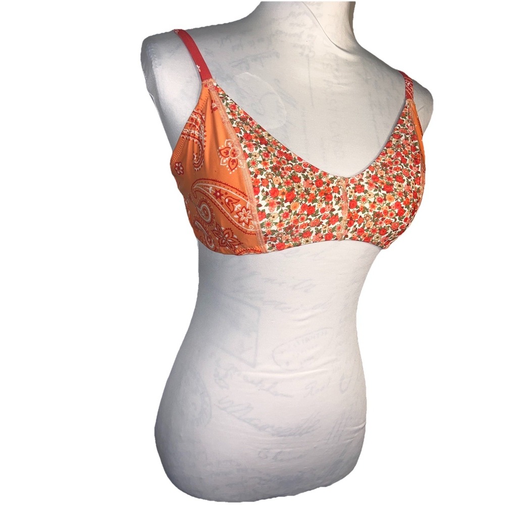 Aerie Scoop Orange Handkerchief Bikini Top Adjustable Padded Recycled Size L - Picture 3 of 9